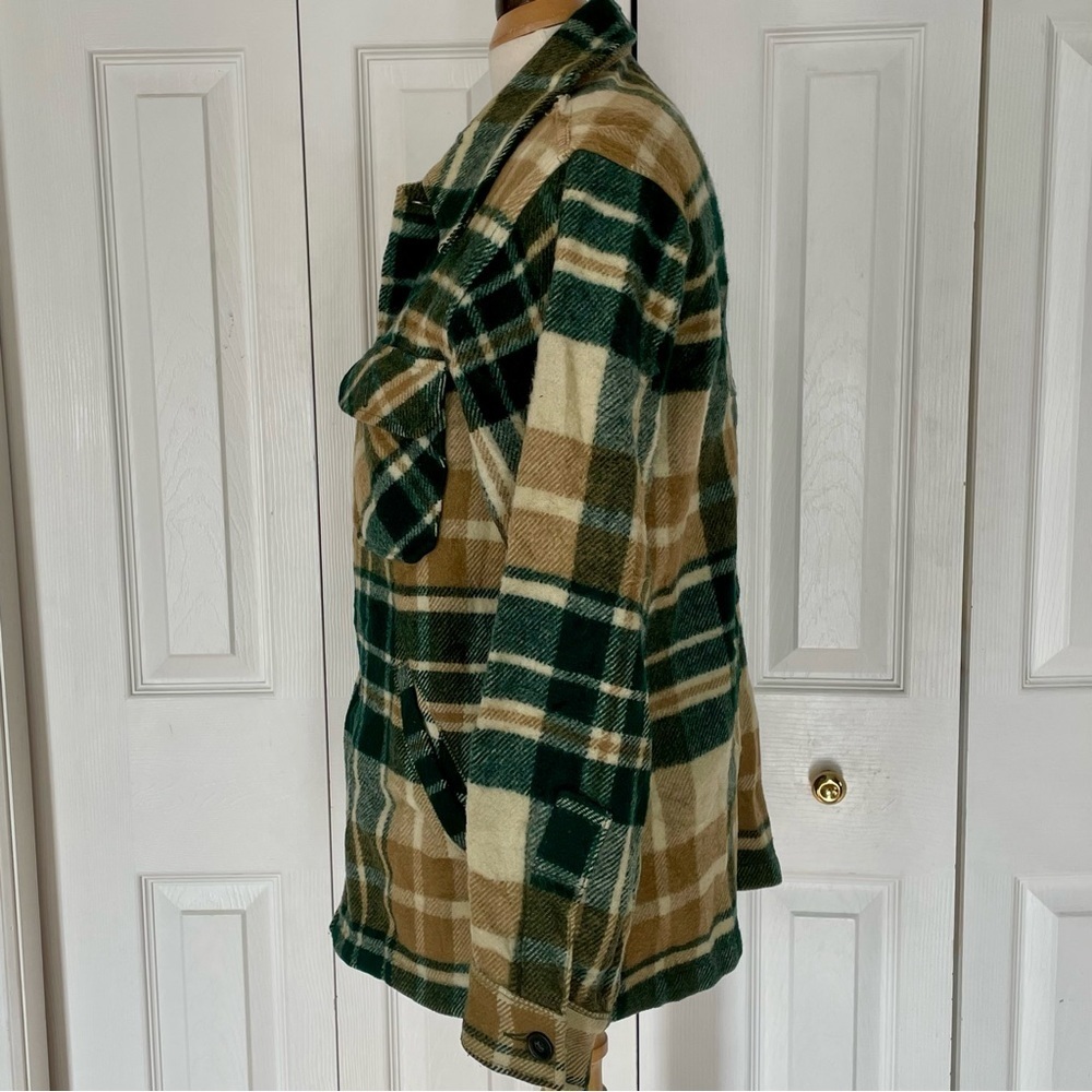 Vintage 1970’s Wool L.L. Bean Green and Tan Plaid Jacket - Picture 2 of 8
